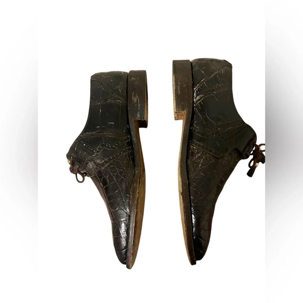 Mauri Alligator Skin Lace-Up Dark Brown Oxford Shoes US 9 Handmade Italy